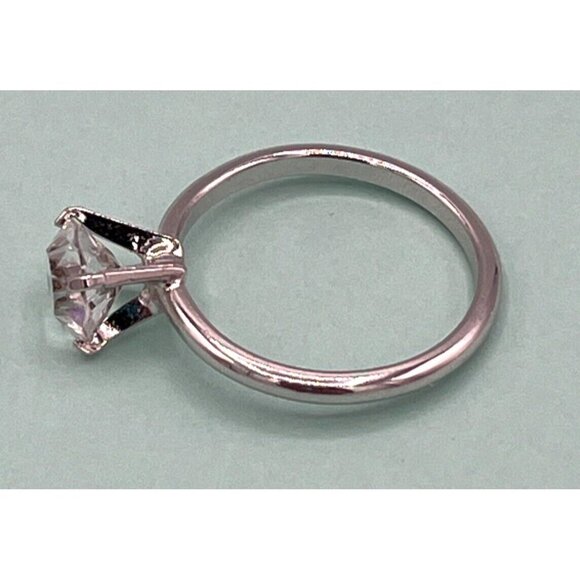 Vintage Uncas Silver Tone Solitaire CZ/Crystal Ring Size 6 1/2 - Picture 4 of 6